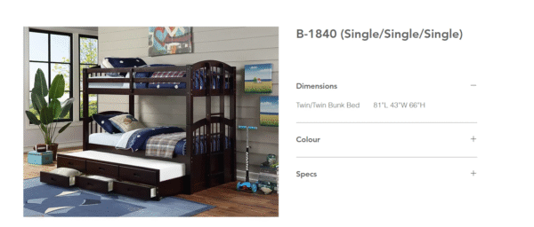 B1840 - Wooden Bunk Bed - Single by Single by Single